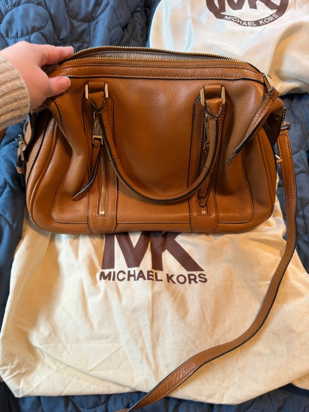 Michael Kors Caramel Pebbled Leather Satchel with Gold Hardware - Picture 5 of 11